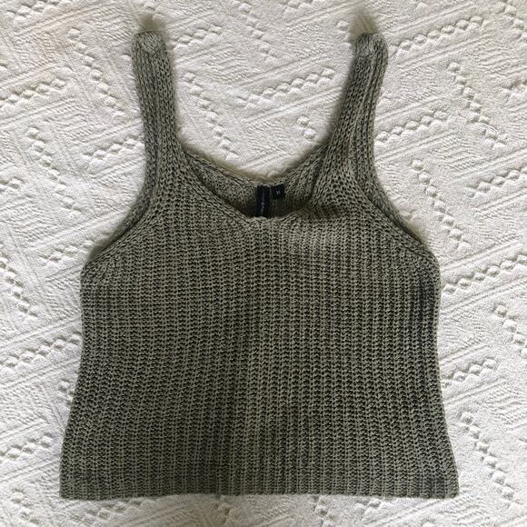 Moon & Madison Crochet Knit Crop Tank Top Green Medium Boho Festival Cottage - Picture 1 of 8